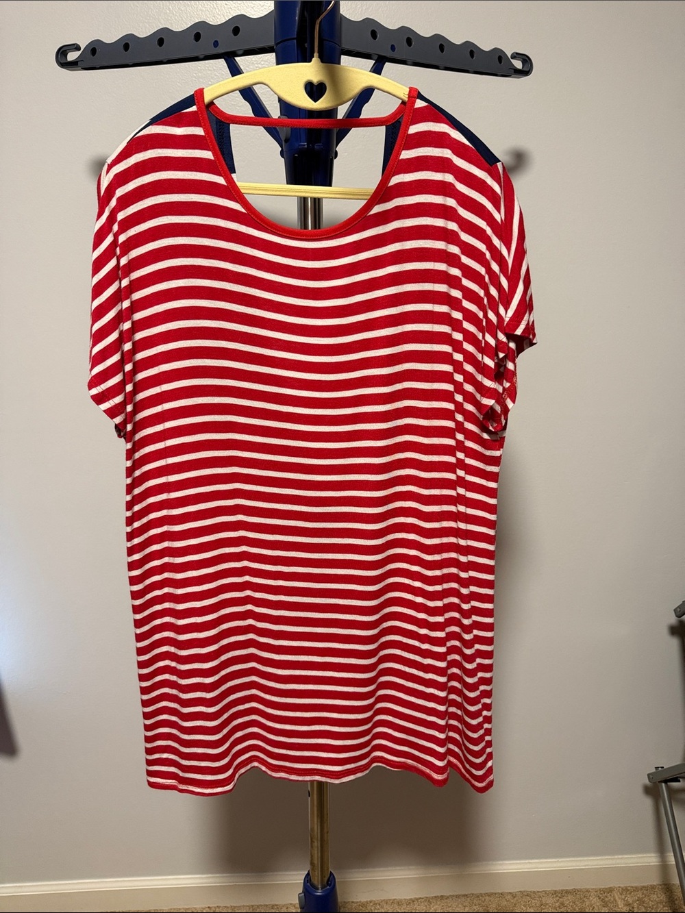 Women’s Red and White Striped Short-Sleeve Top